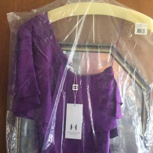 Halston Heritage Silk One Shoulder Ruffle Dress